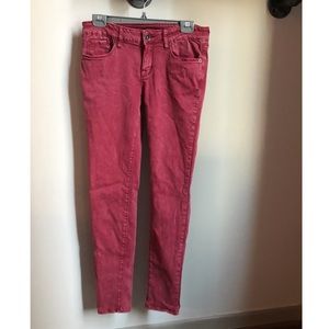 Skinny Distressed Red Jeans